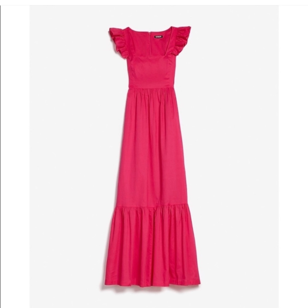 Express 100% Cotton Tiered Maxi Dress Ruffle Sleeve Size L - Picture 2 of 16